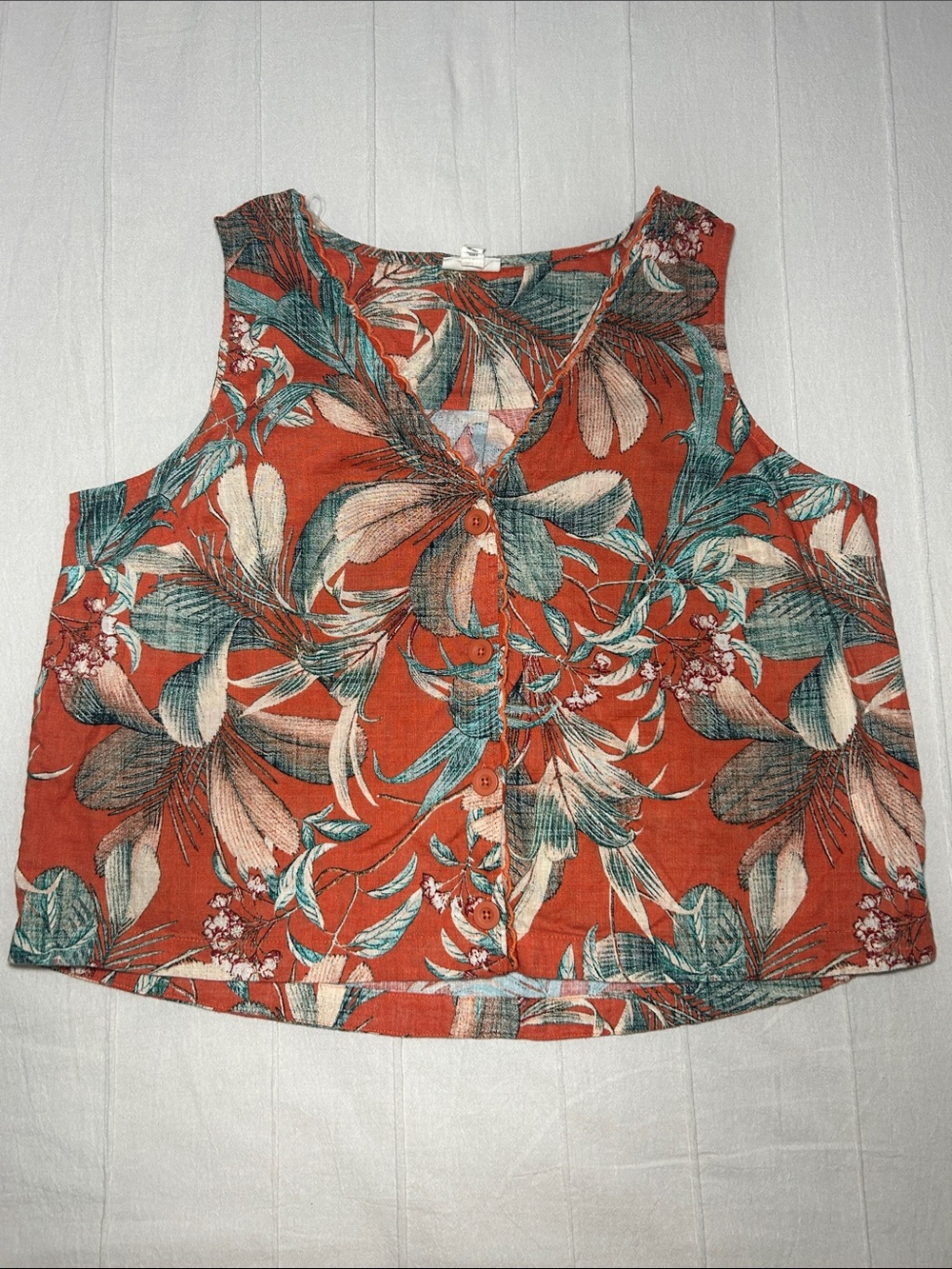 a.n.a. Tropical Floral Button Front Tank Top Rust Teal Size XL